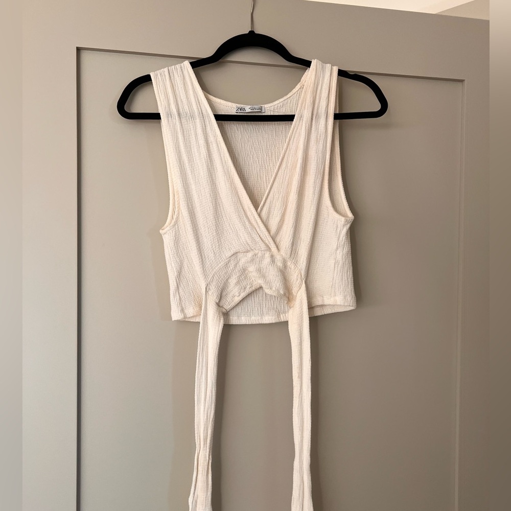 Zara White Wrap Crop Top